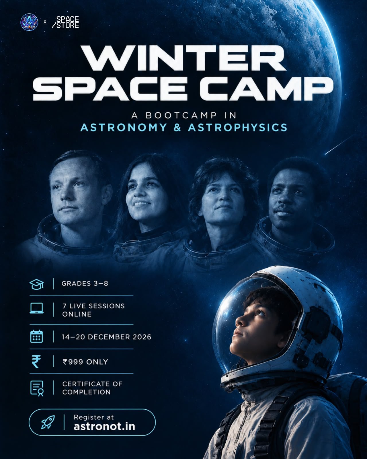 Winter Space Camp 2026 — ASTRO-NOT x SPACE STORE INDIA, 14–20 December 2026, Grades 3–8, ₹999