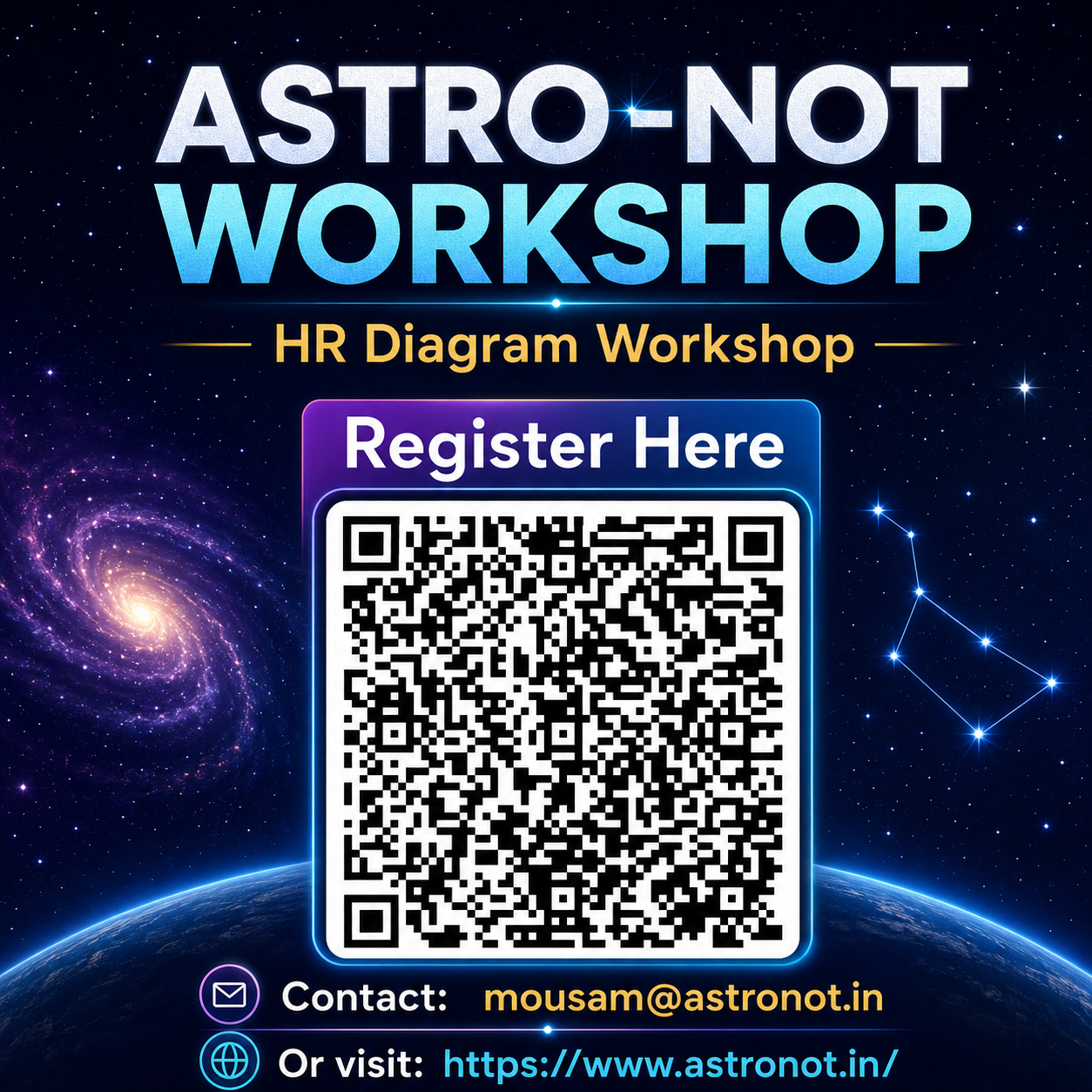 Scan QR code to register for ASTRO-NOT HR Diagram Workshop